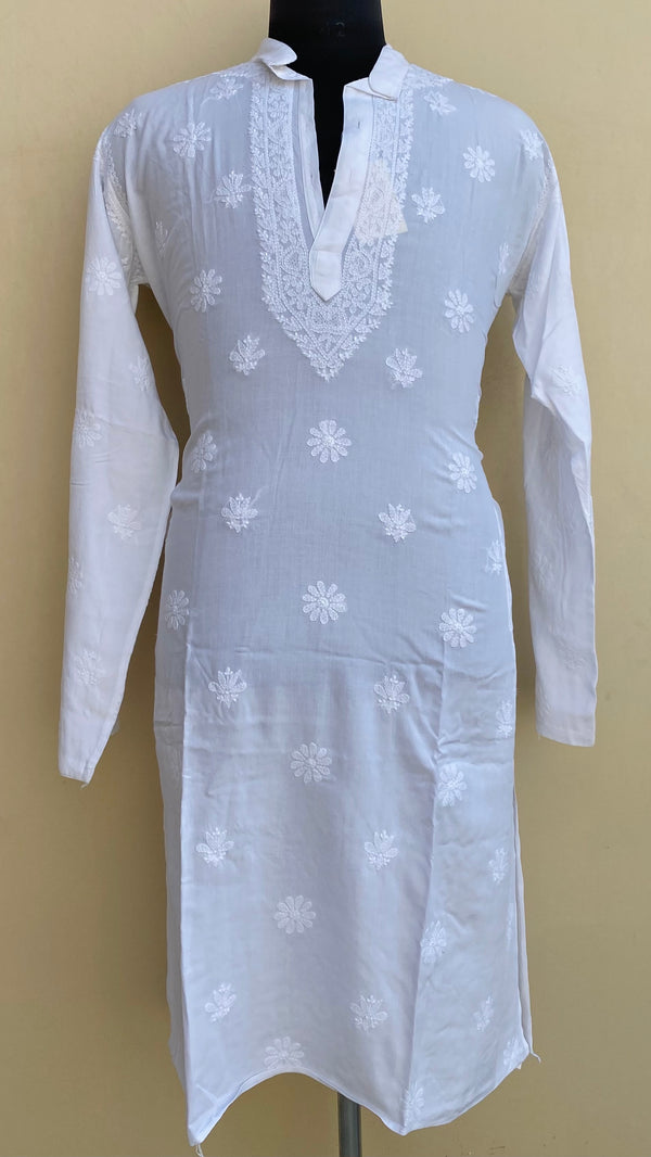 Lucknowi Chikankari Men’s Kurta White Mulmul Cotton With Jaali Work