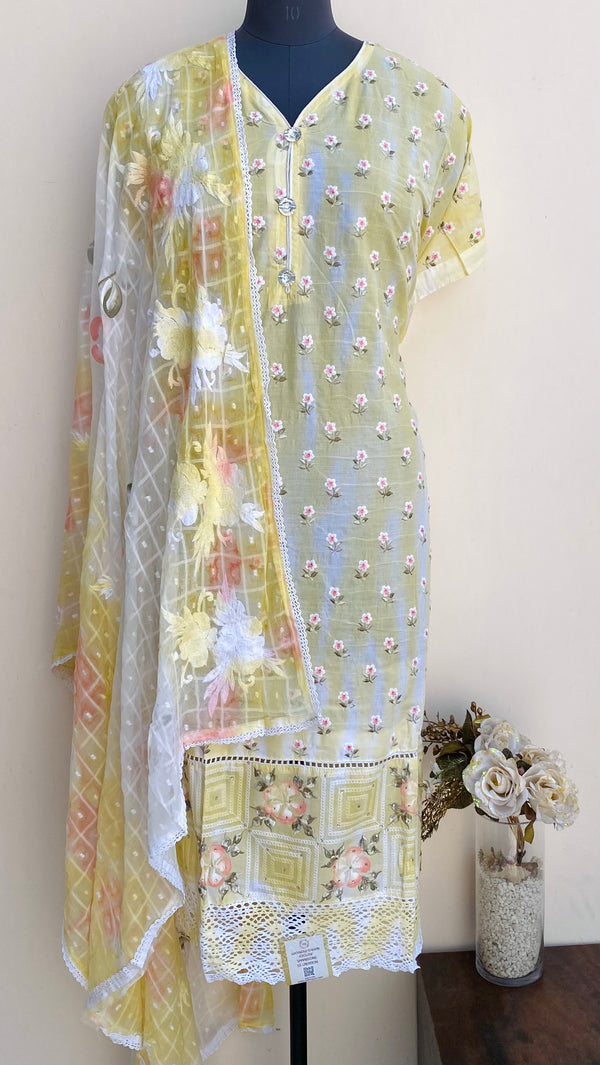 Designer Embroidered Suit Length 3 Piece Yellow Mal Cotton