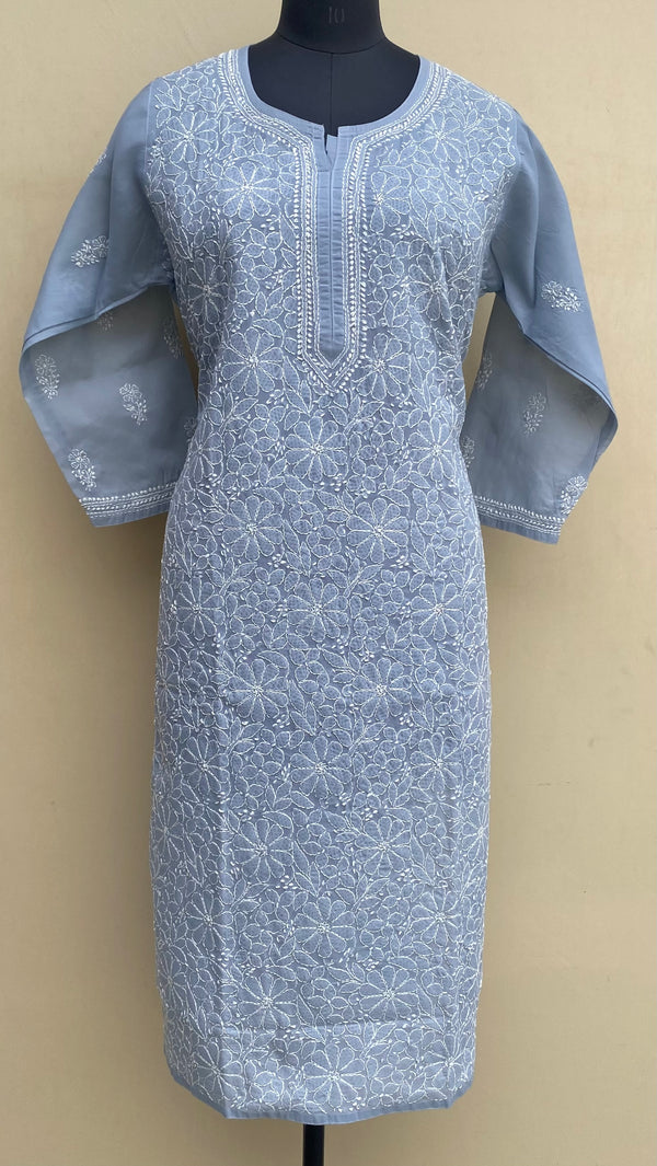 Lucknowi Chikankari Kurti Gray Cotton