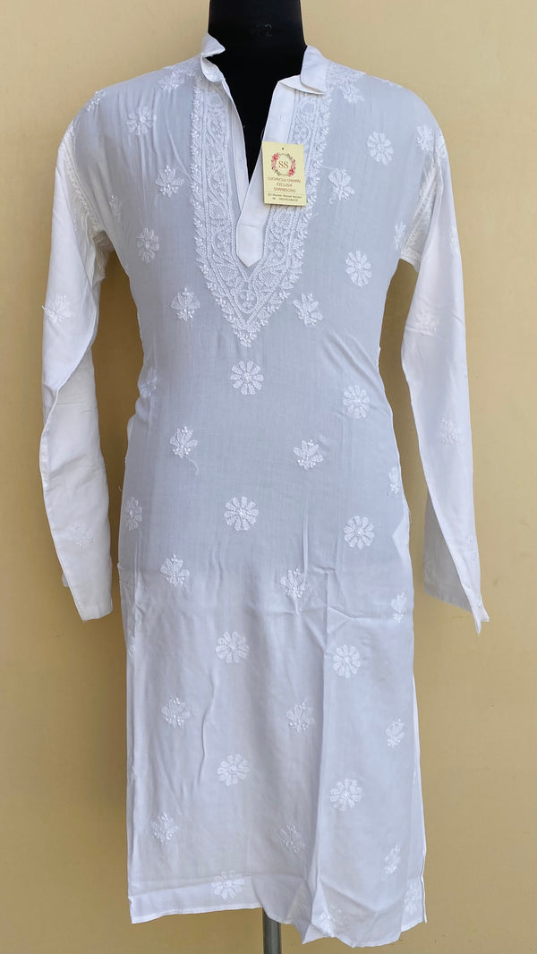 Lucknowi Chikankari Men’s Kurta White Mulmul Cotton With Jaali Work