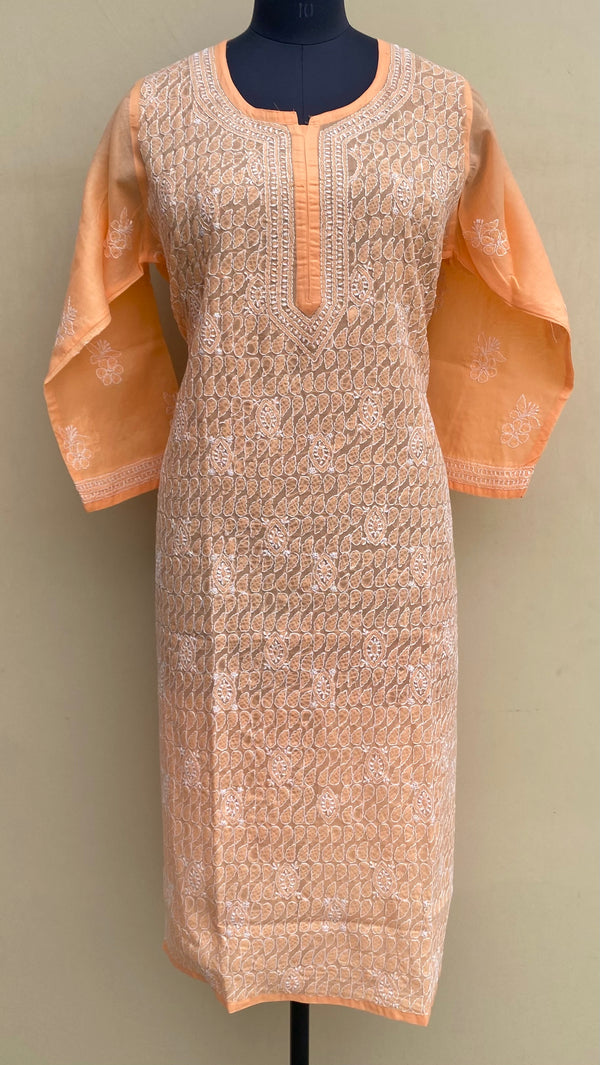 Lucknowi Chikankari Kurti Peach Cotton