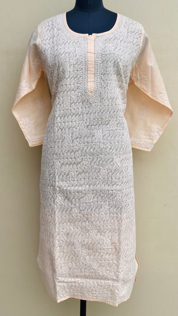 Lucknowi Chikankari Kurti Peach Cotton