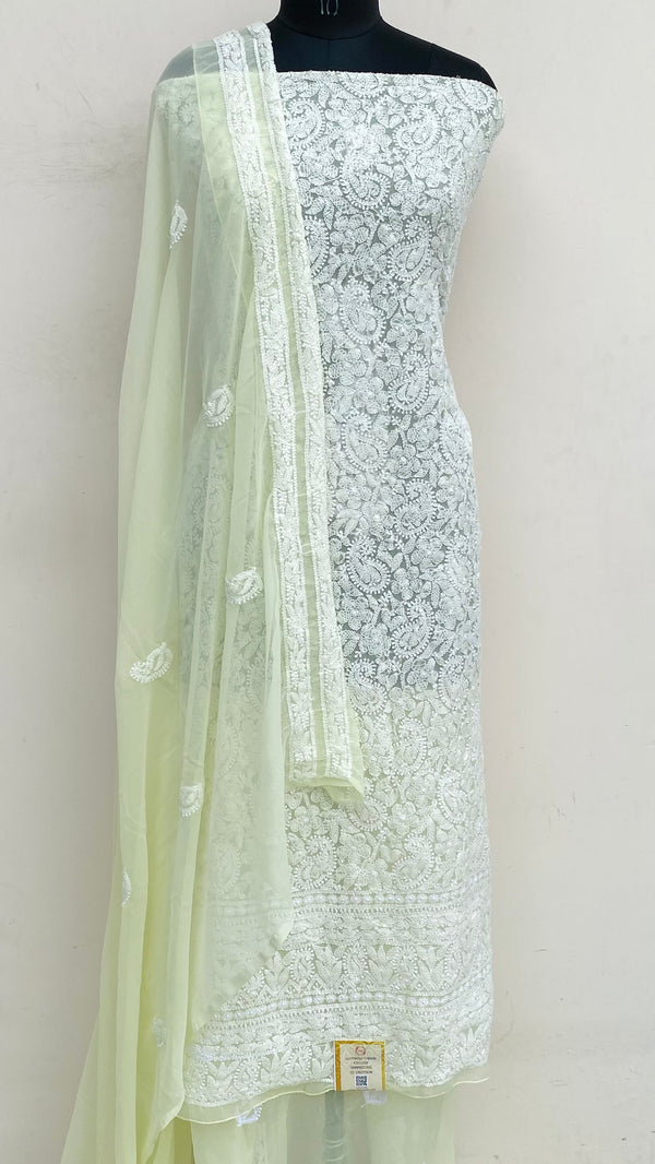 Lucknowi Chikankari Suit Length 3 Piece Lemon Yellow Georgette
