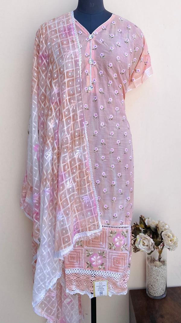 Designer Embroidered Suit Length 3 Piece Peach Mal Cotton