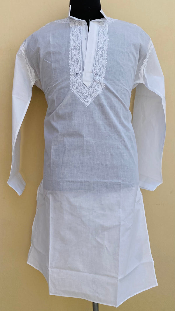 Lucknowi Chikankari Men’s Kurta White Cotton With Jaali Work