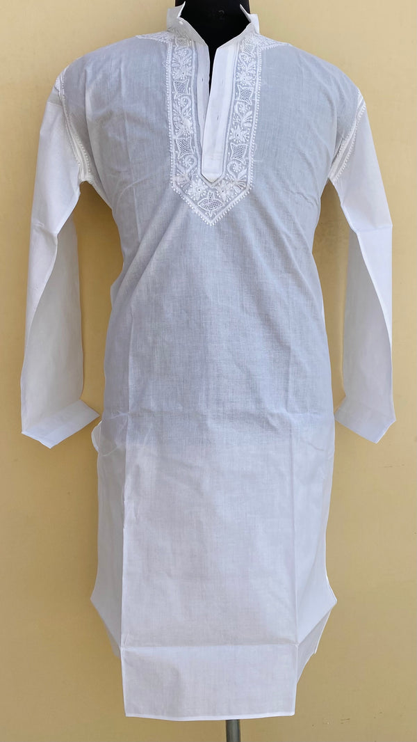 Lucknowi Chikankari Men’s Kurta White Cotton With Jaali Work