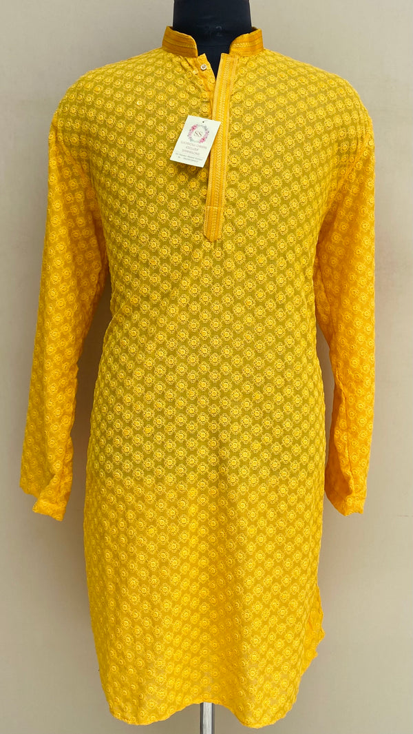 Chikankari Men’s Kurta Yellow Soft Cotton With Sequence Work