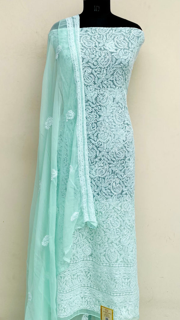 Lucknowi Chikankari Suit Length 3 Piece Sea Green Georgette