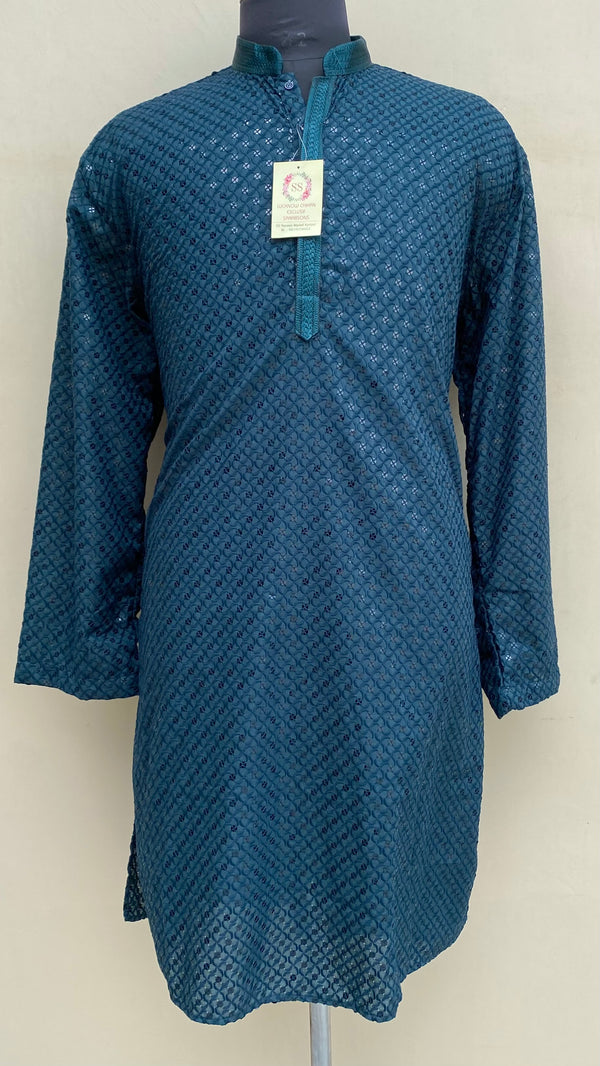 Chikankari Men’s Kurta Navy Blue Soft Cotton With Sequence Work