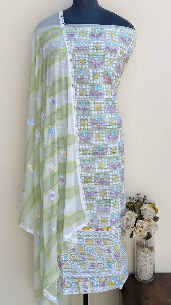 Designer Embroidered Suit Length 3 Piece Green Organza