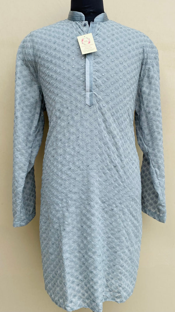 Chikankari Men’s Kurta Gray Soft Cotton With Sequence Work