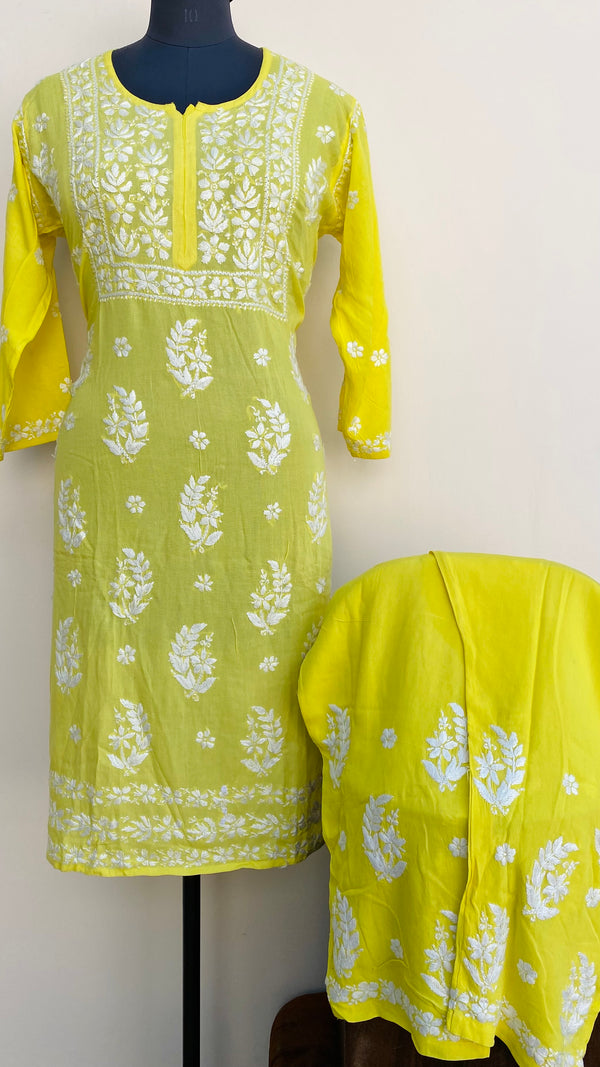 Lucknowi Chikankari Co-ord Set Yellow Modal Cotton