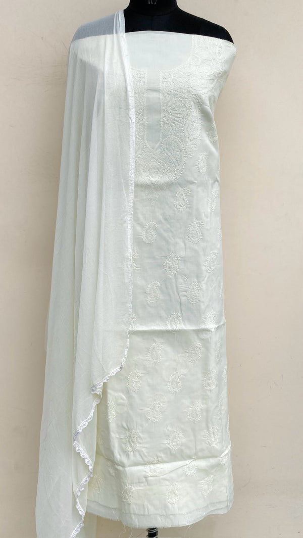 Lucknowi Chikankari Suit Length 3 Piece Cream Cotton