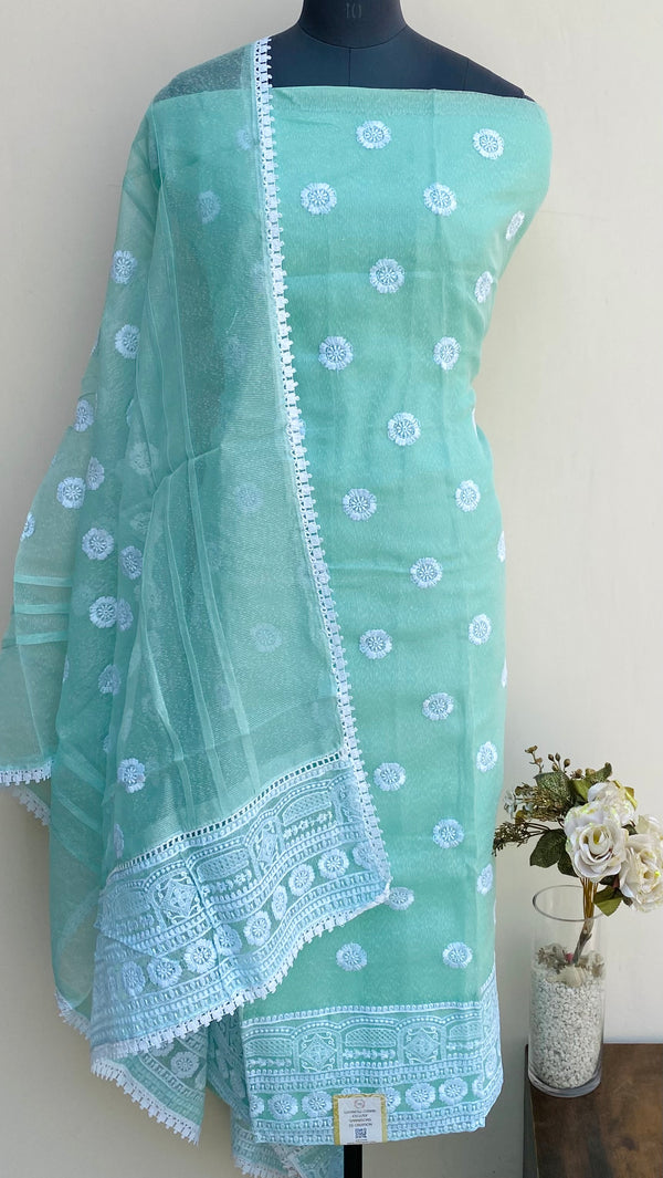 Designer Embroidered Suit Length 3 Piece Sea Green Kota
