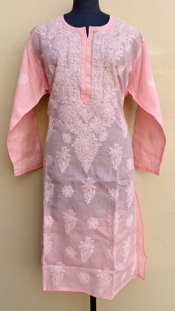 Lucknowi Chikankari Kurti Pink Cotton