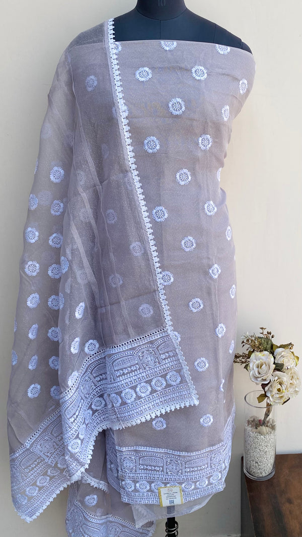 Designer Embroidered Suit Length 3 Piece Gray Kota