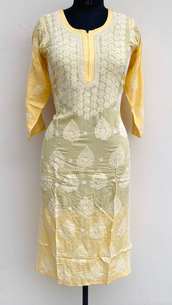 Lucknowi Chikankari Kurti Yellow Modal Cotton