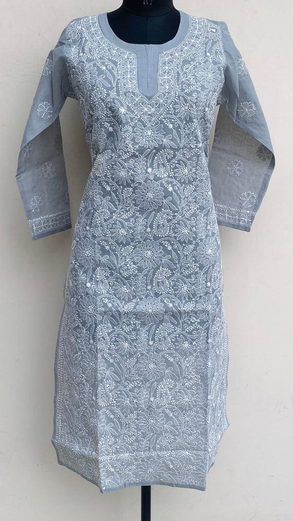 Lucknowi Chikankari Kurti Gray Cotton