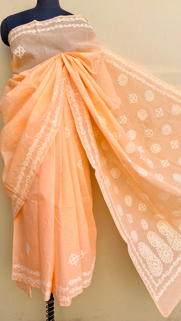 Lucknowi Chikankari Saree Peach Cotton