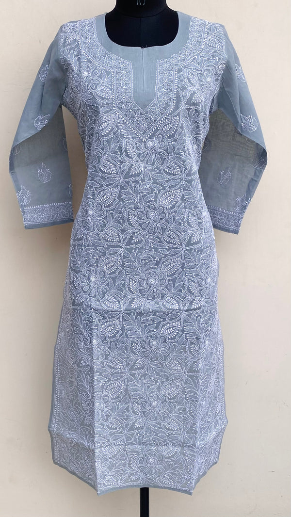 Lucknowi Chikankari Kurti Gray Cotton