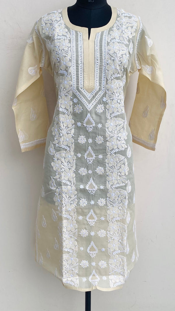 Lucknowi Chikankari Kurti Beige Cotton With Jaali Work