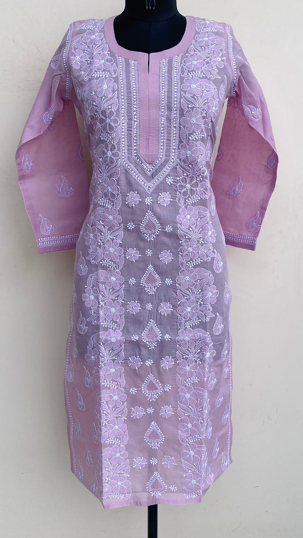 Lucknowi Chikankari Kurti Pink Cotton With Jaali Work