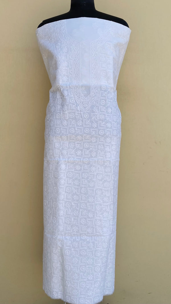 Lucknowi ChikanKari Men’s Kurta Length White Cotton