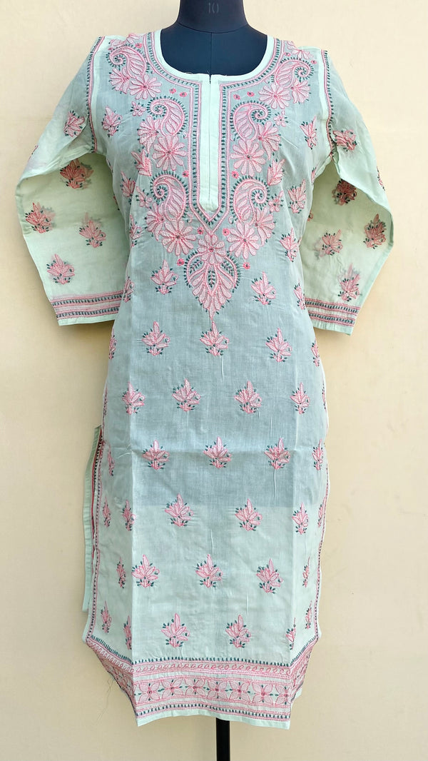 Lucknowi Chikankari Kurti Pista Green Cotton