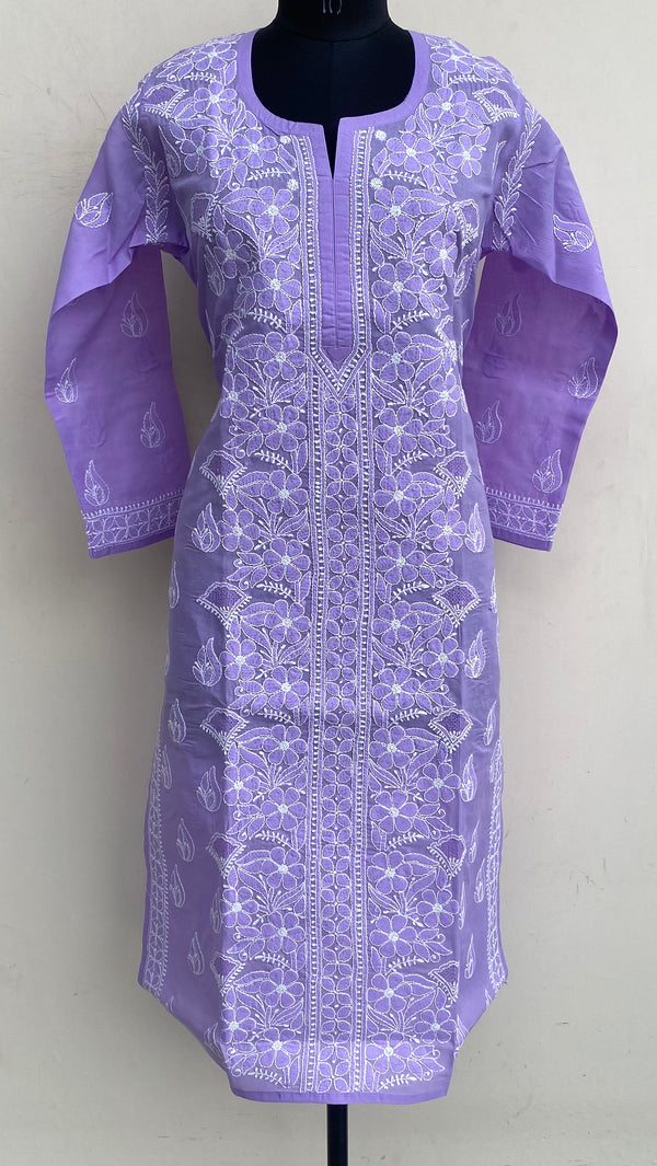 Lucknowi Chikankari Kurti Purple Cotton With Jaali Work