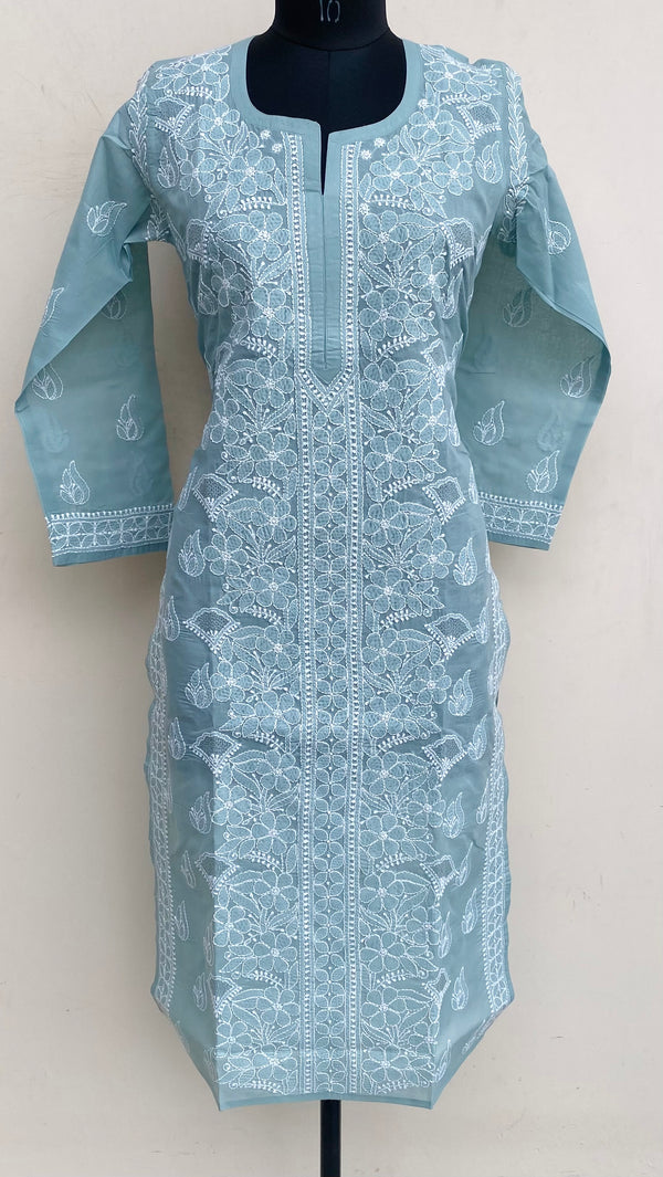 Lucknowi Chikankari Kurti Gray Cotton With Jaali Work