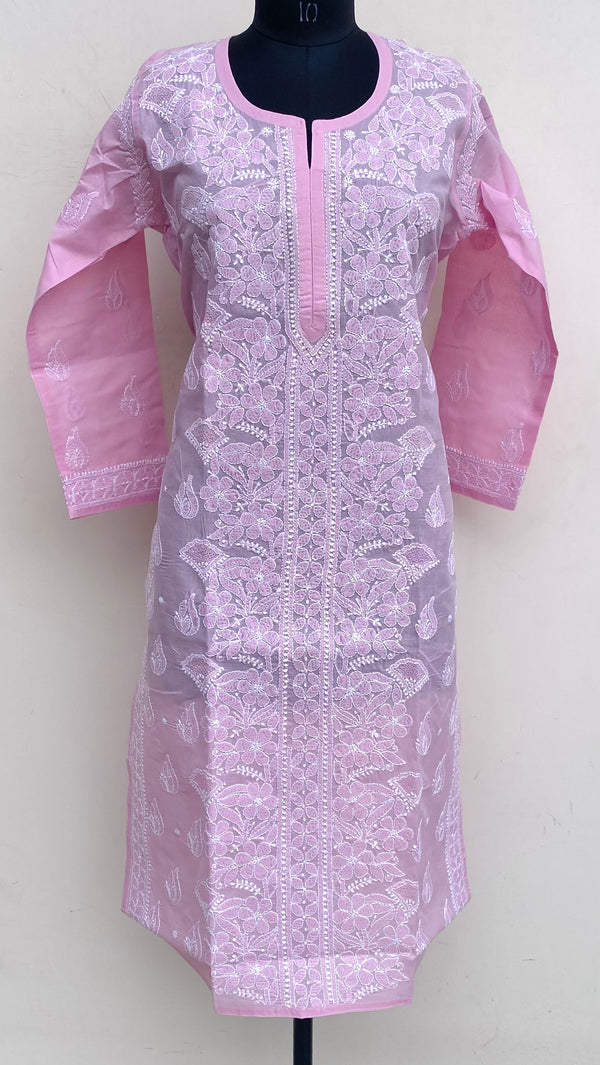 Lucknowi Chikankari Kurti Pink Cotton With Jaali Work