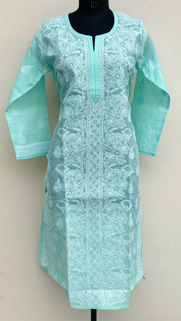 Lucknowi Chikankari Kurti Sea Green Cotton With Jaali Work