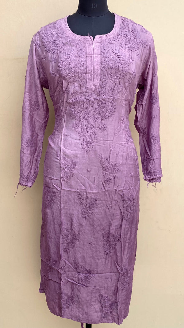 Lucknowi Chikankari Ombre Kurti Onion Pink Muslin Cotton With Self 3D Work