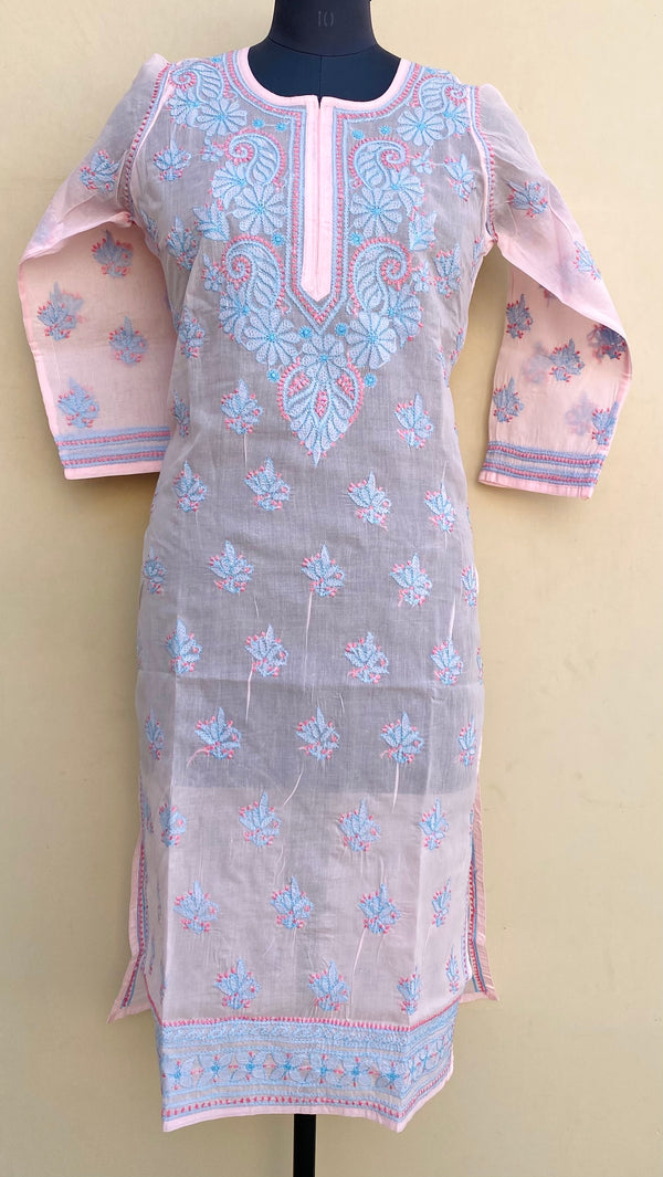 Lucknowi Chikankari Kurti Pink Cotton