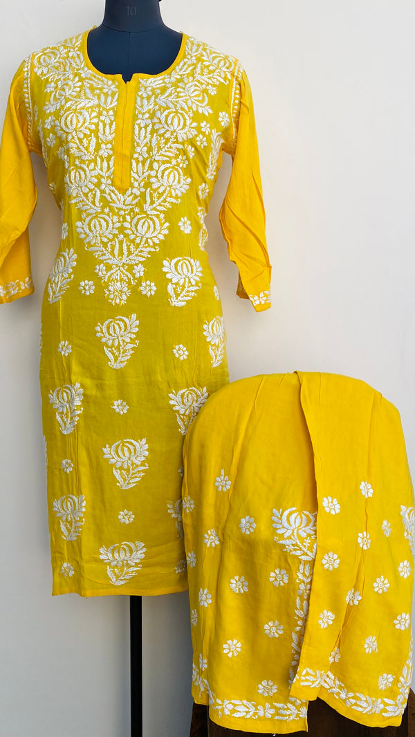 Lucknowi Chikankari Co-ord Set Yellow Modal Cotton