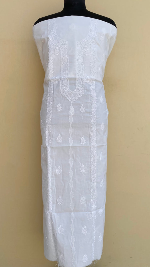 Lucknowi ChikanKari Men’s Kurta Length White Cotton With Jaali Work