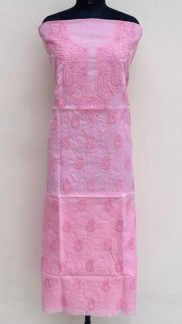 Lucknowi Chikankari Kurta Length Pink Cotton