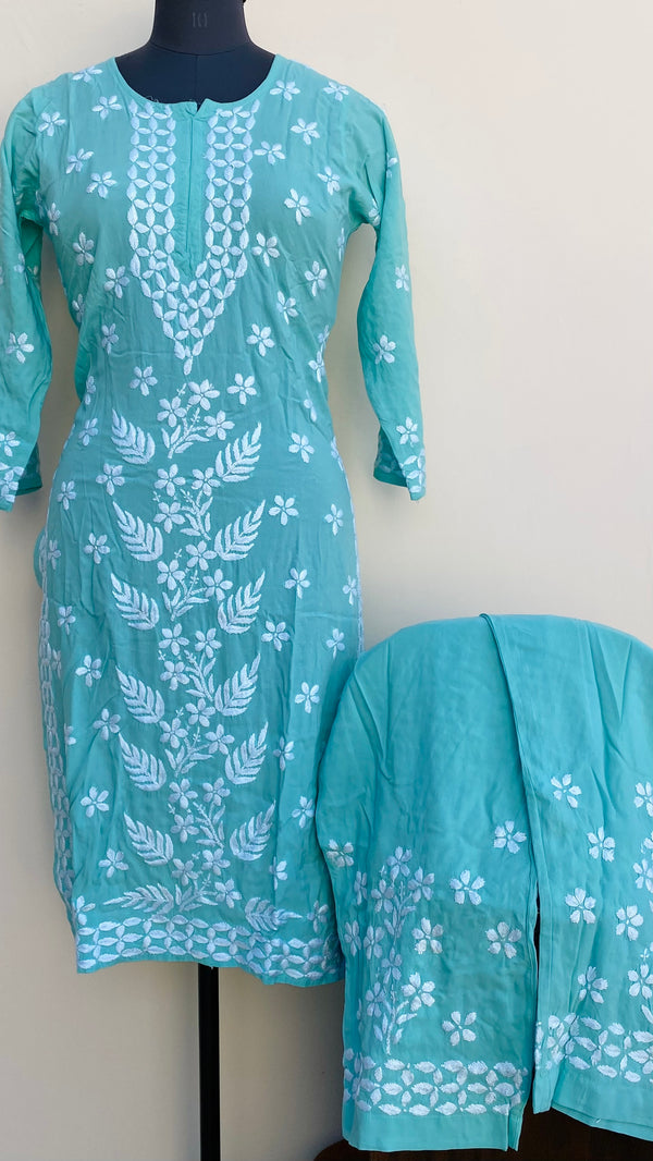 Lucknowi Chikankari Co-ord Set Sea Green Modal Cotton