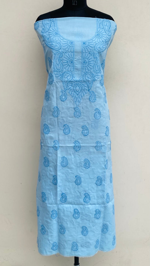 Lucknowi Chikankari Kurta Length Blue Cotton