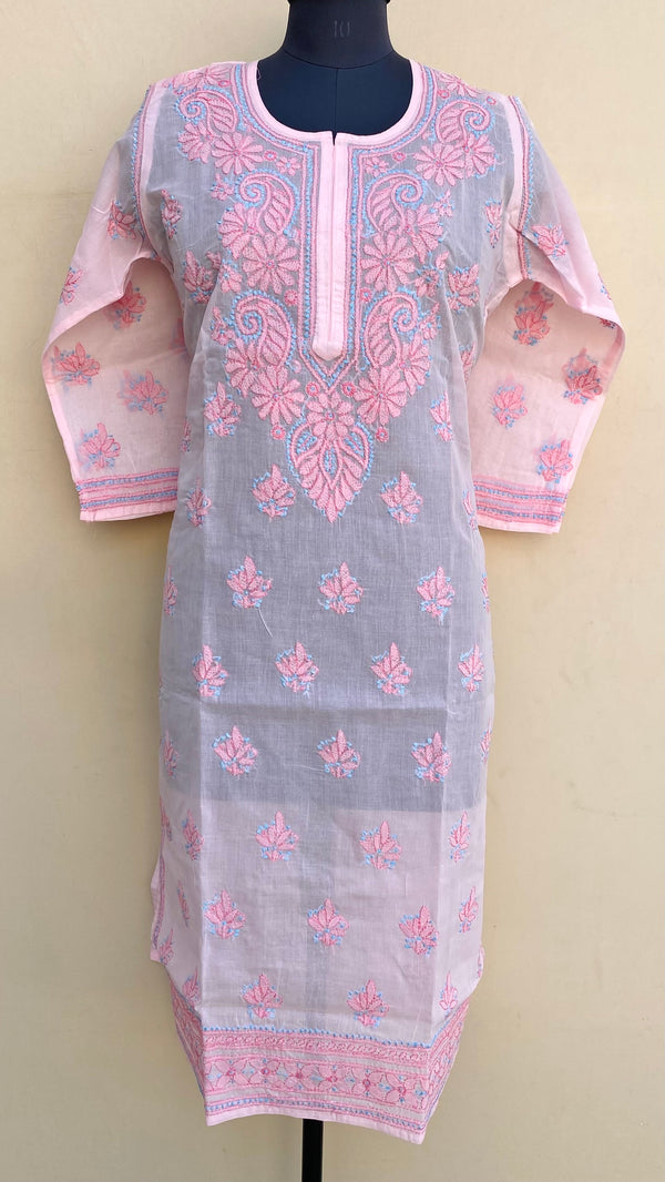 Lucknowi Chikankari Kurti Pink Cotton