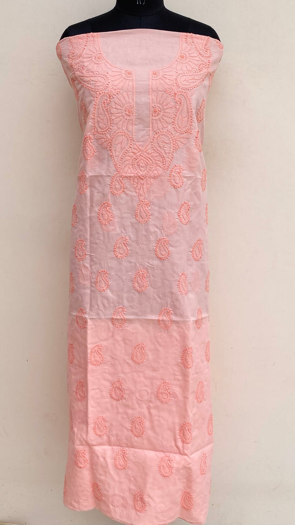 Lucknowi Chikankari Kurta Length Peach Cotton