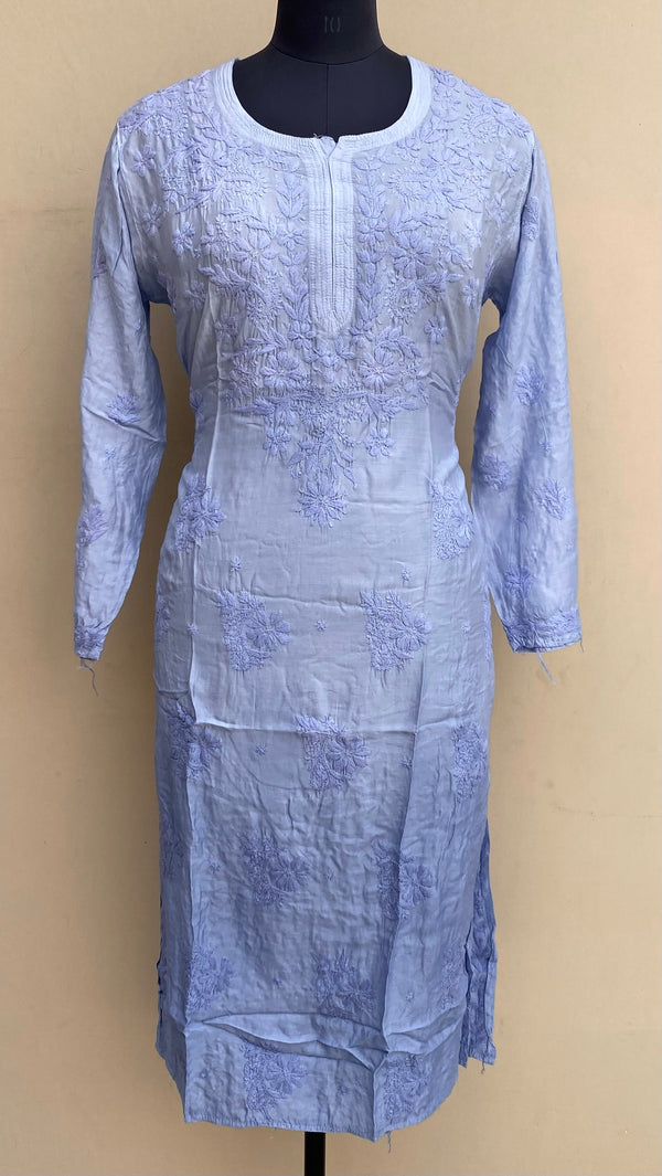 Lucknowi Chikankari Ombre Kurti Powder Blue Muslin Cotton With Self 3D Work