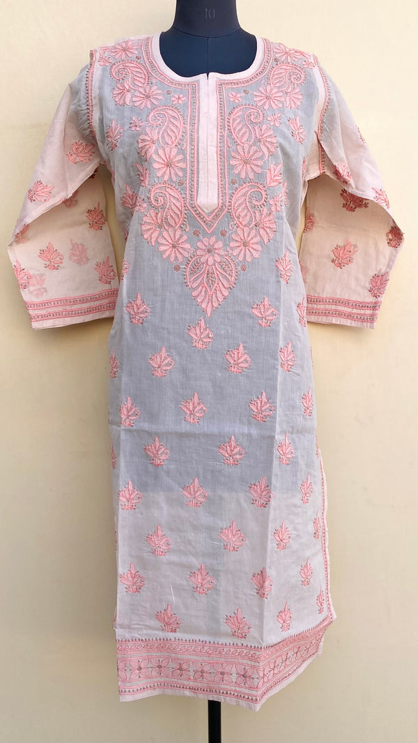 Lucknowi Chikankari Kurti Onion Pink Cotton