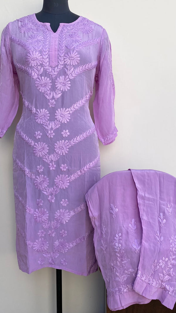 Lucknowi Chikankari Co-ord Set Purple Organza With Self Work