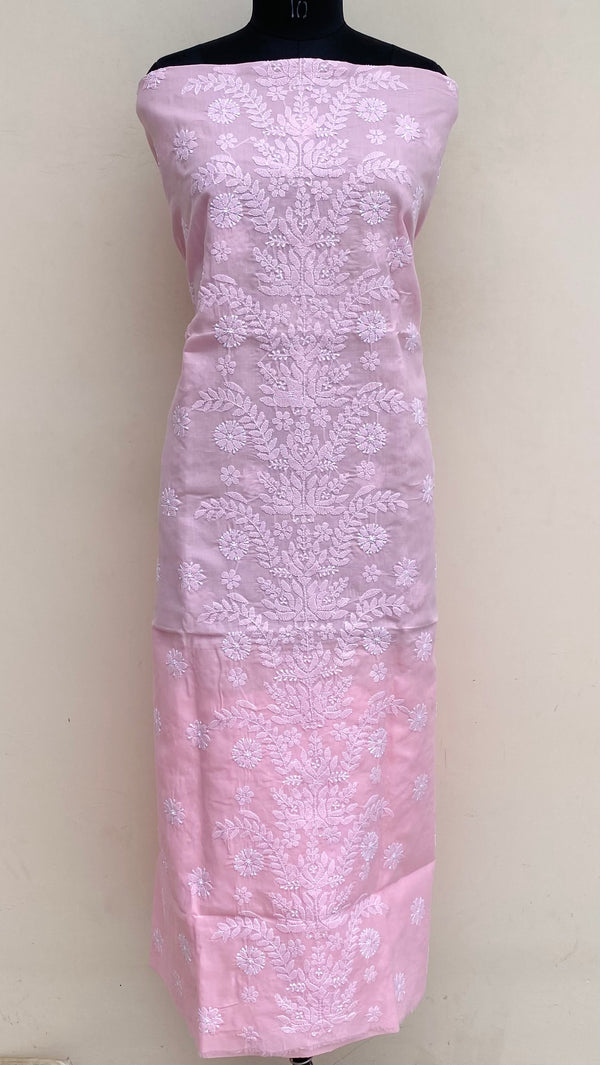 Lucknowi Chikankari Kurta Length Pink Cotton