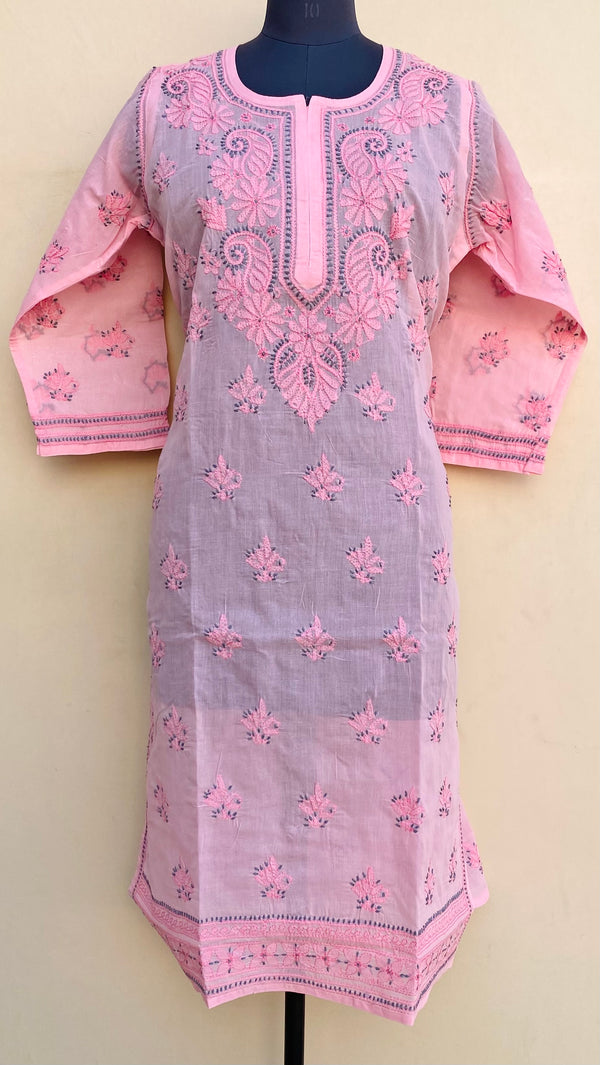 Lucknowi Chikankari Kurti Pink Cotton