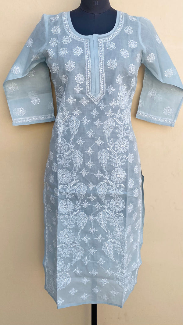 Lucknowi Chikankari Kurti Gray Cotton