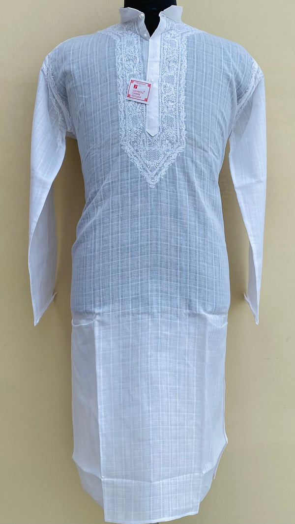 Lucknowi ChikanKari Men’s Kurta White Cotton With Jaali Work