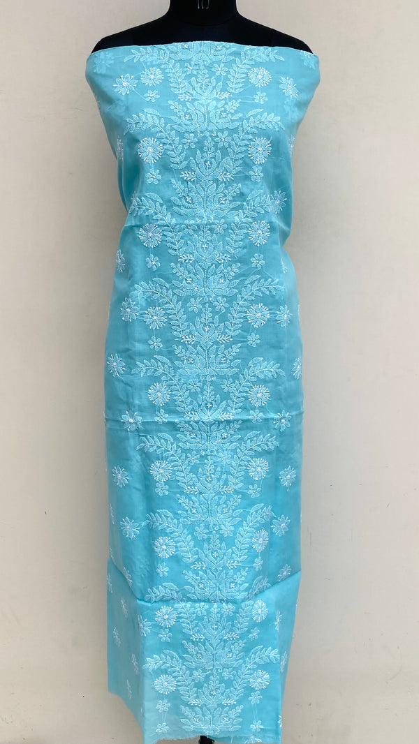Lucknowi Chikankari Kurta Length Blue Cotton