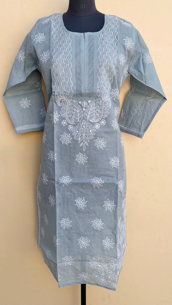 Lucknowi Chikankari Kurti Gray Cotton